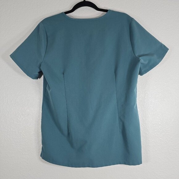 Figs Women Medium Medical Scrub Top Teal Blue V-Neck Short Sleeve Nurse Uniform - Picture 6 of 9
